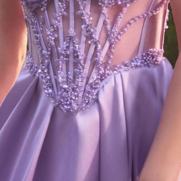 New Lavender Ceremonial Mikado Gown w/ Beaded Corset Bodice & Lace Up Back CD389 - Picture 7 of 14